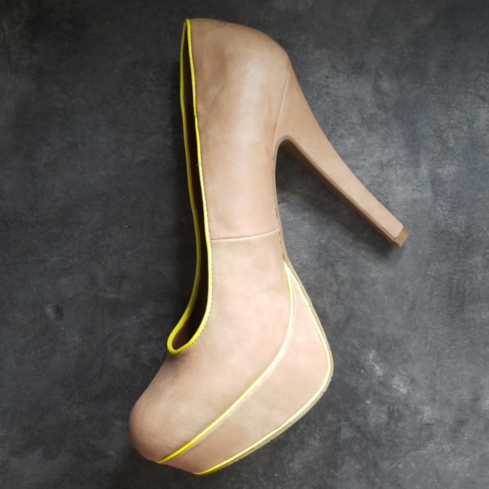Nude Neon Green Stripe Heels